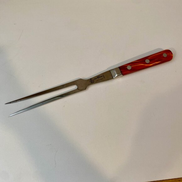 Vintage Au Nain‎ Carving Fork France Stainless Steel Faux Tortoise Handle - Picture 2 of 6